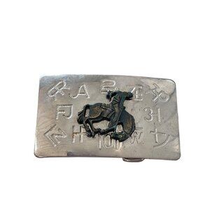 Vintage Chambers Co Silver Tone Buckle With Engraved Cowboy Western Heritage
